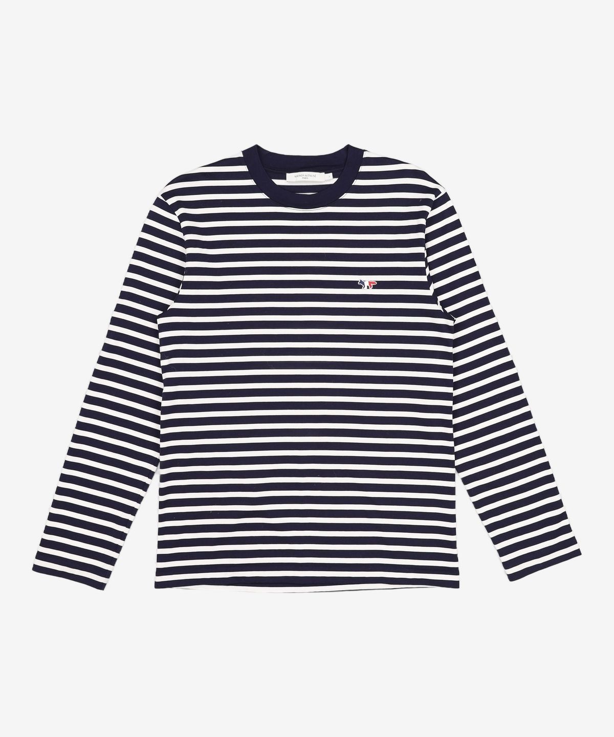 메종 키츠네(MAISON KITSUNE) 트리컬러 폭스 스트라이프 긴팔 티셔츠 FU00115KJ0044 S198 BLACK M