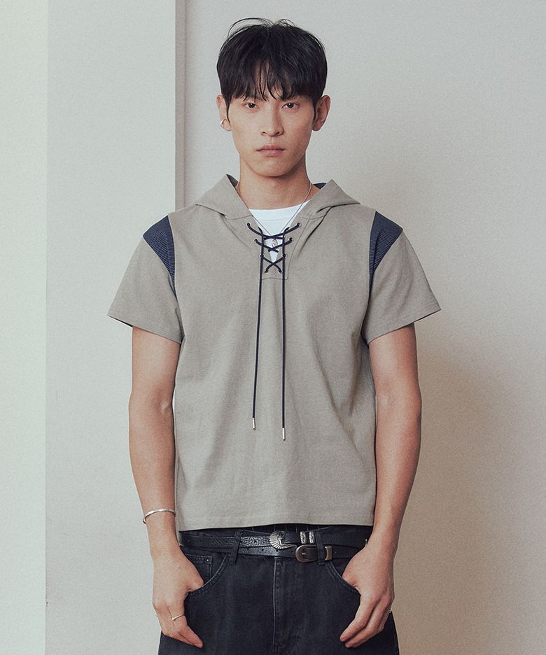 Lace-Up Hood Tee_[Khaki]