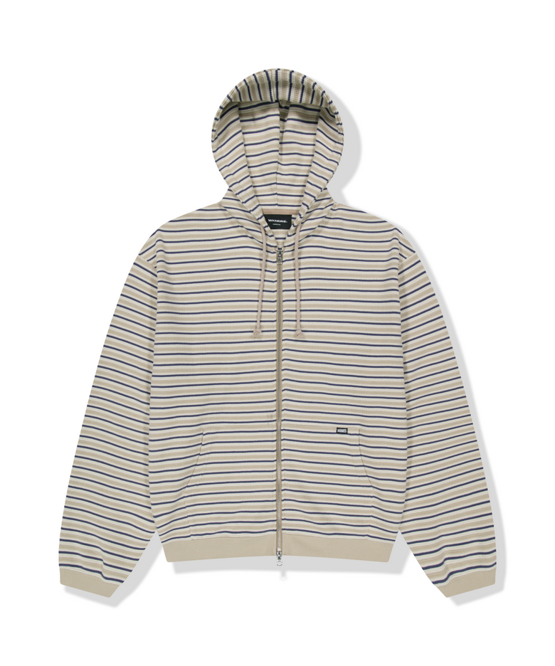 WAFFLE STRIPE ZIP-UP HOODIE (L.BEIGE)