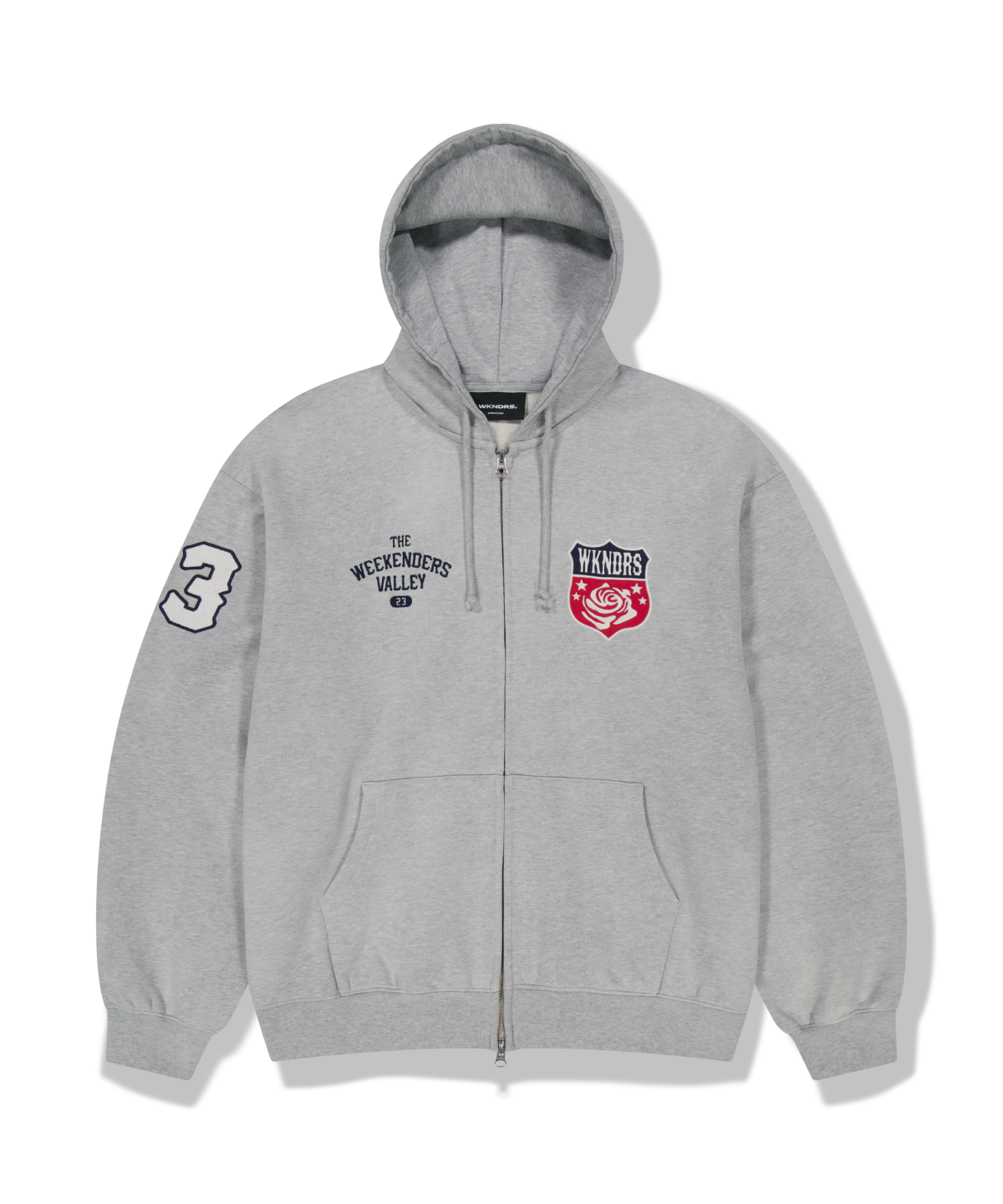 위캔더스(WKNDRS) EMBLEM ZIP-UP HOODIE (M.GREY)