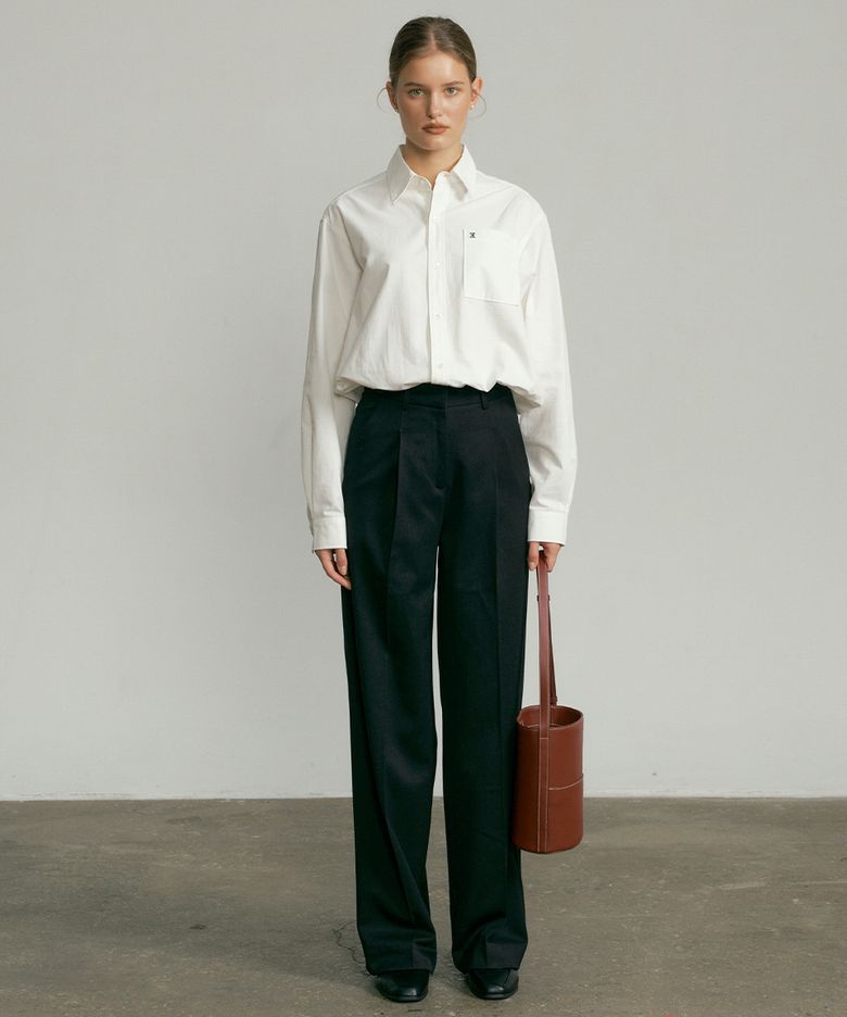WOOL BLEND WIDE SLACKS (BLACK)