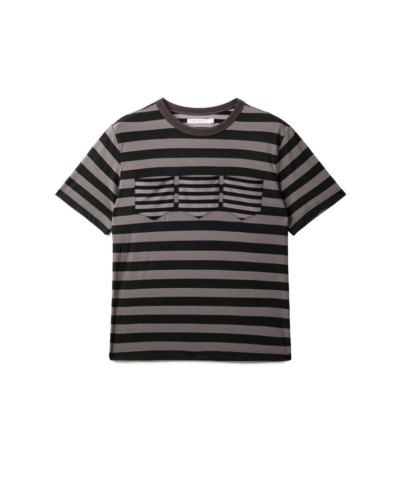 Triple Pocket Tee Stripe Brown Charcoal