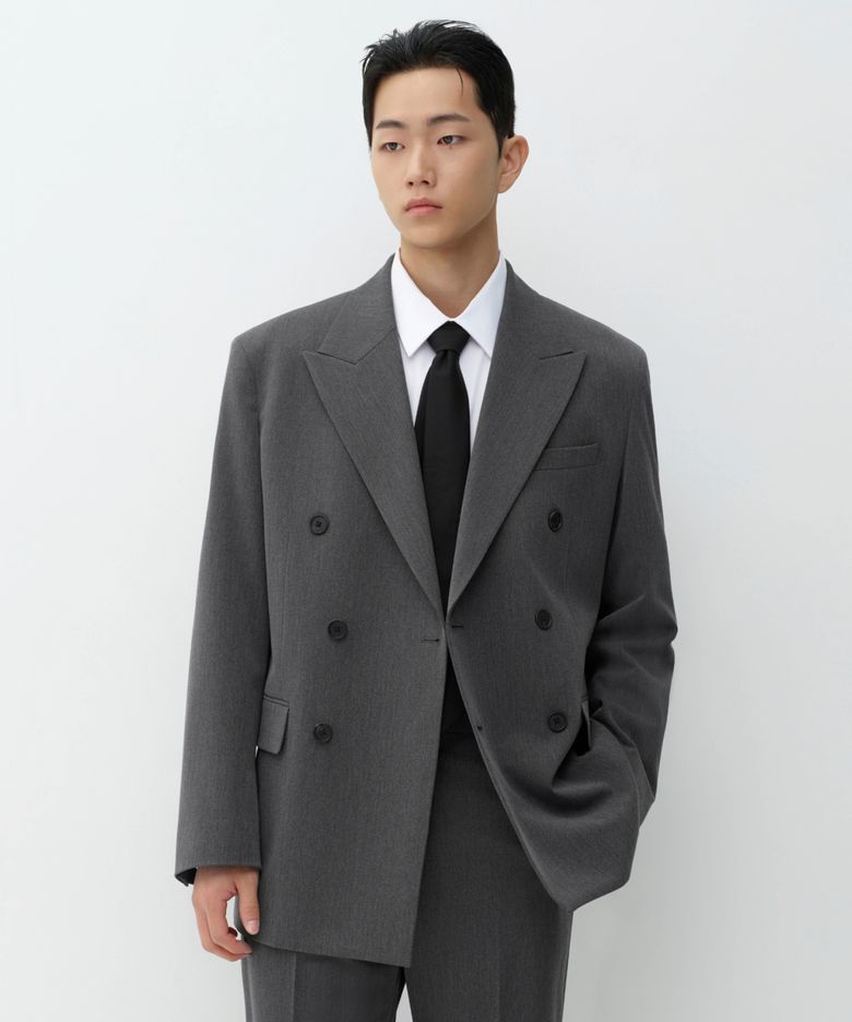 오버사이즈 더블 브레스티드 블레이저 [미디엄 그레이]