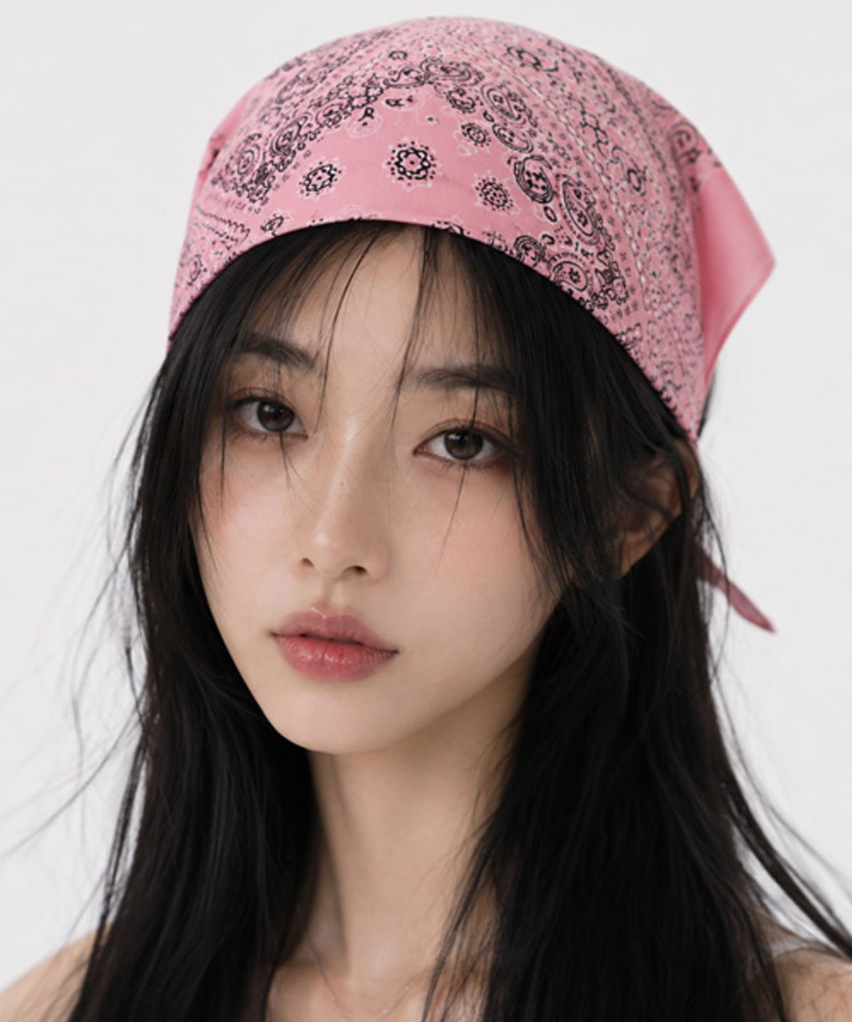 콜릿(KOLEAT) 자외선차단 반다나 르네르 페이즐리 헤어두건 [페일핑크]