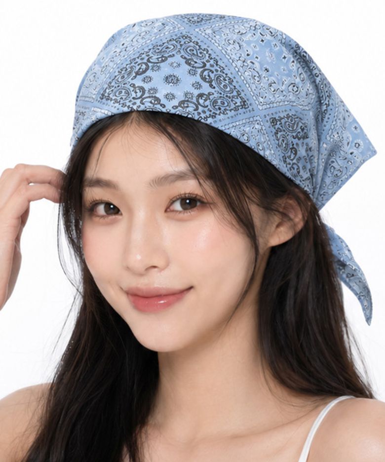 자외선차단 반다나 르네르 페이즐리 헤어두건 [스카이블루]