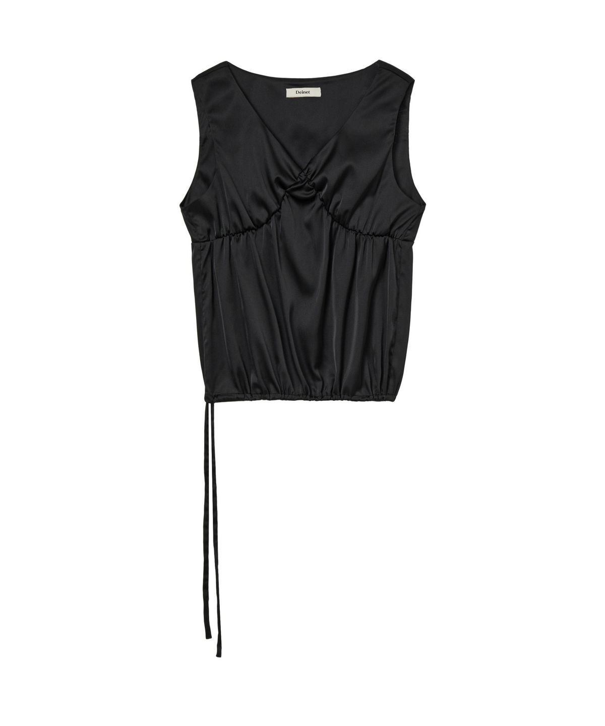 다이닛(DEINET) SATIN SHIRRING SLEEVELESS IN BLACK