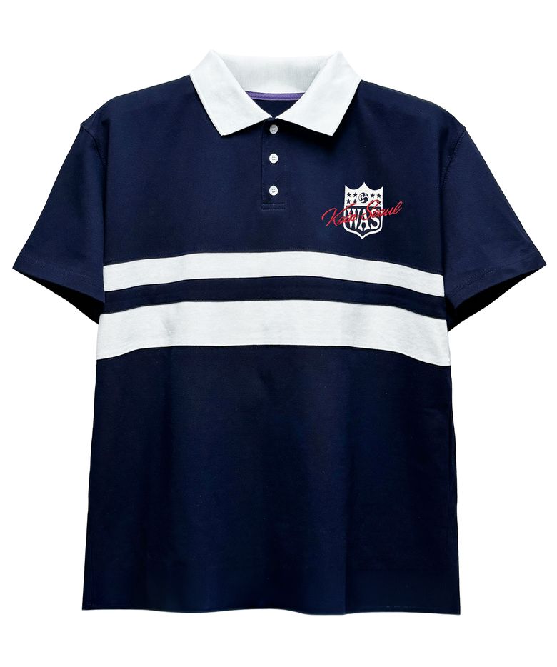 [KOIN SEOUL X WAS] 럭비 더블 스트라이프 카라 티셔츠 (NAVY)