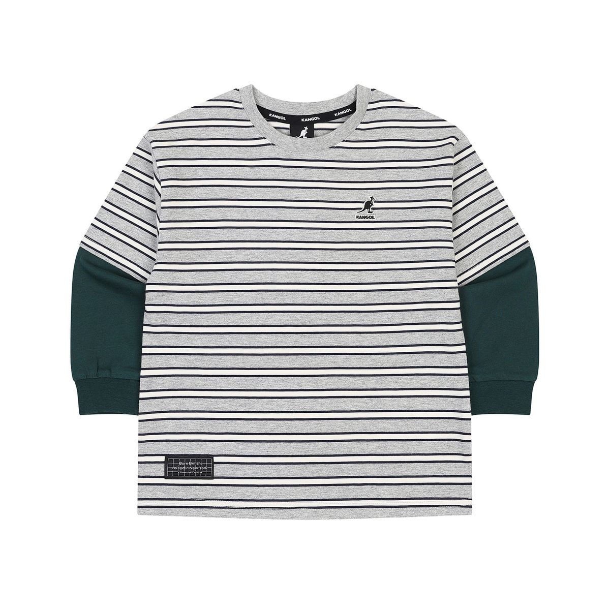캉골키즈(KANGOL KIDS) 뉴 레이어드 스트라이프 티셔츠 SC 0211 멜란지 그레이