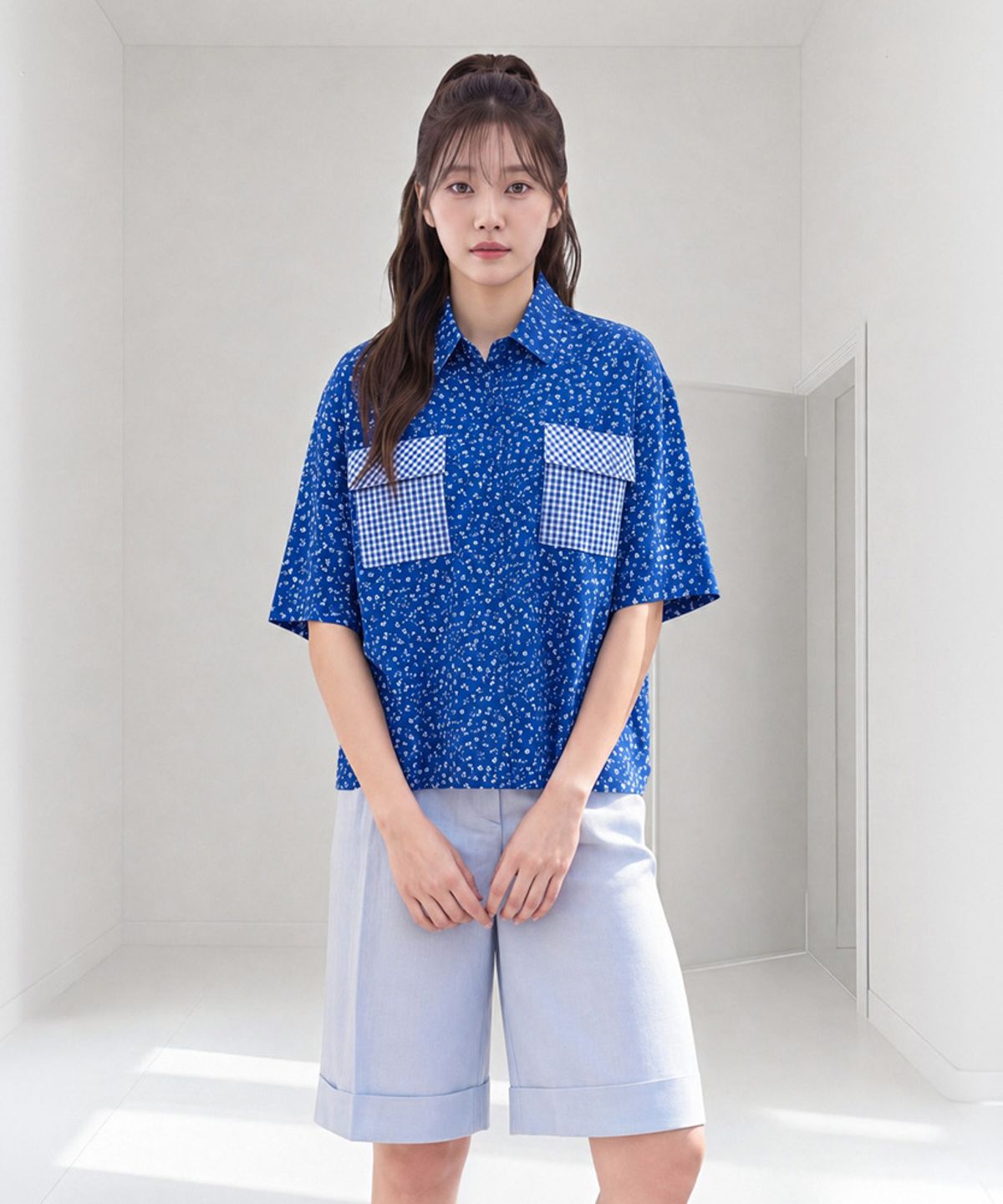 엘바이엘(LBYL) 블루 플라워 텐셀 블라우스