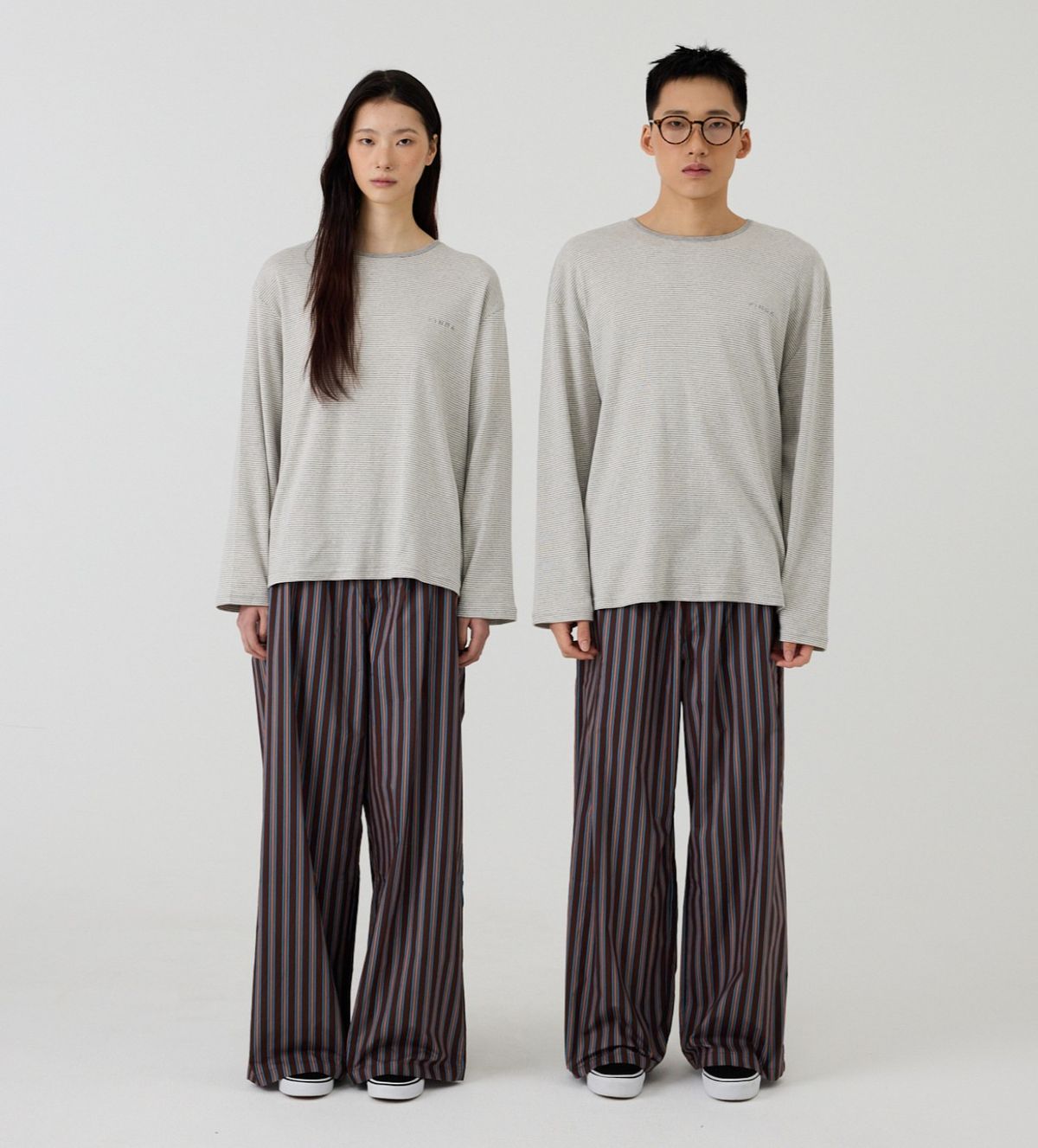 핀카(FINCA) GY&BR 트윈 홈웨어 파자마 셋업_크림 그레이&마론 2Sizes