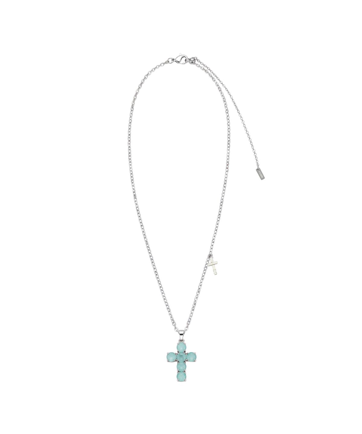 파시온(PASION) 크리스탈 크로스 슬라이드 목걸이_민트 Crystal Cross Slide Necklace_Mint