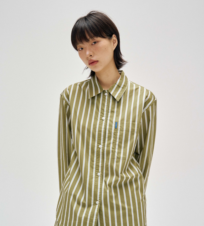 GR103 클래식 셔츠_카키 레이어 스트라이프 2SIZES