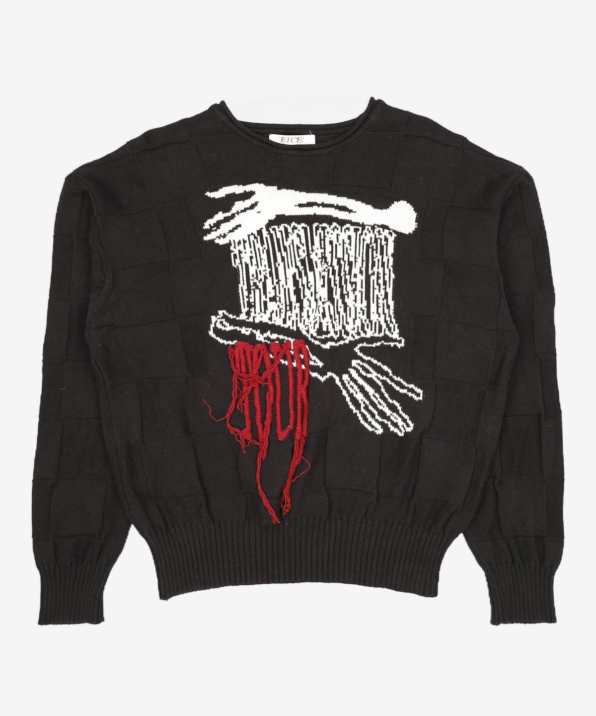 이티씨이(ETCE) FRINGE CHECKERBOARD KNIT (BLACK) L