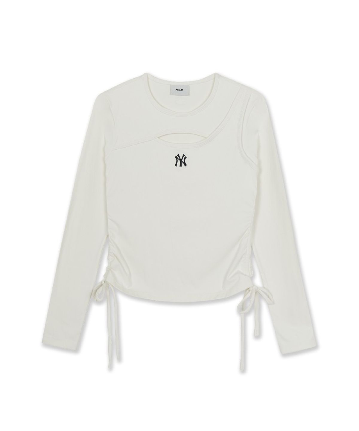 엠엘비(MLB) 여성 베이직 컷아웃 절개 슬림 세미크롭 긴팔 티셔츠 NY (Cream)