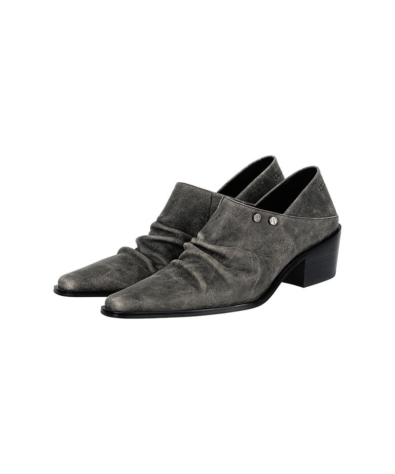 Ruched Leather Babouche [ Gray ]