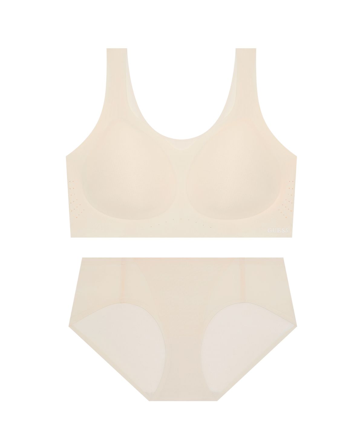 게스언더웨어(GUESS UNDERWEAR) 소프트에어 후크리스 브라 팬티 세트 - 베이지