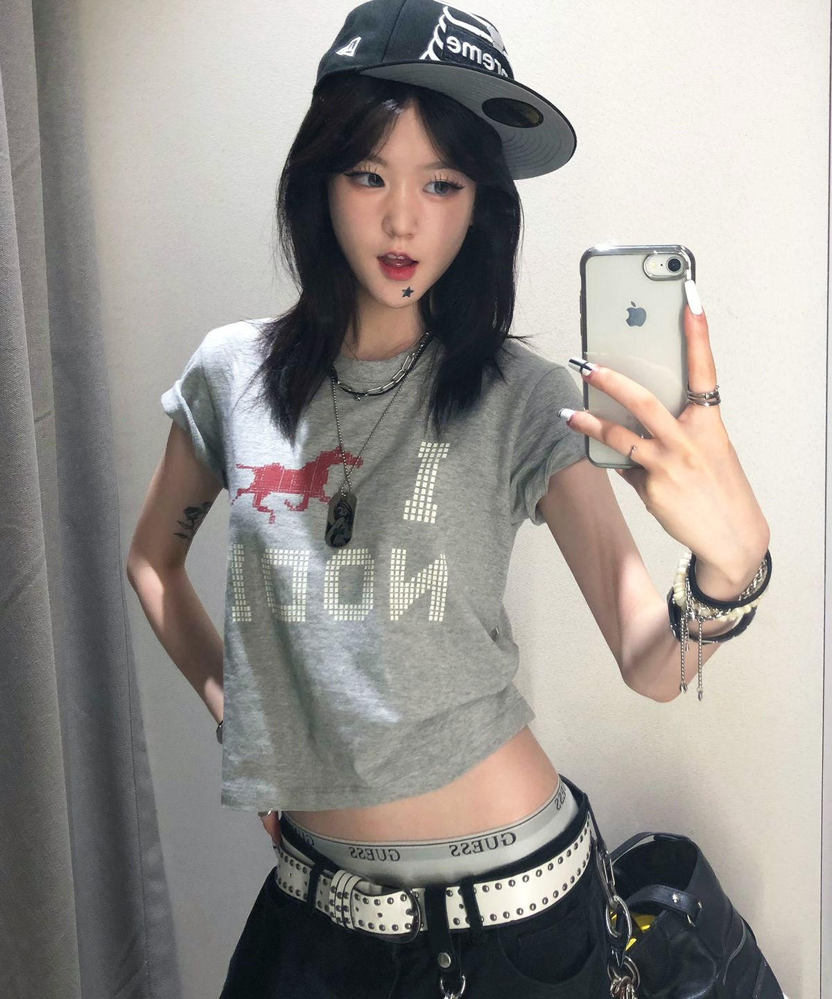 노디(NODI) System Error Horse crop Tee melange gray