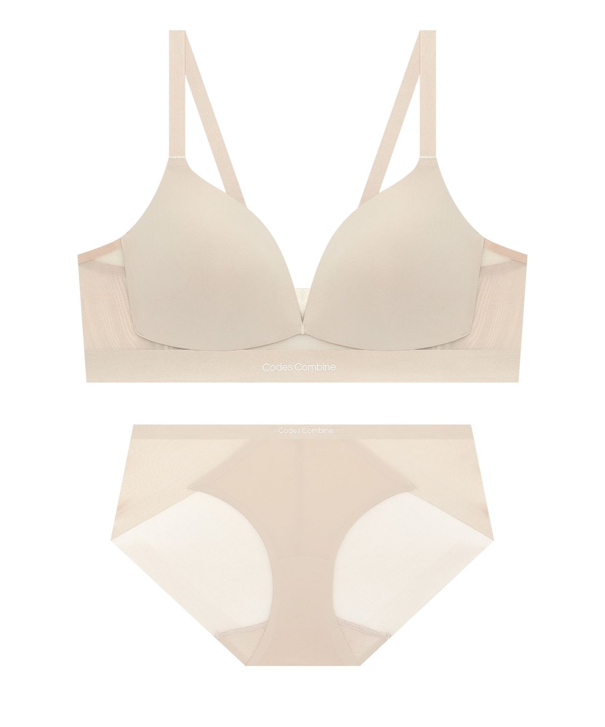 코데즈컴바인 이너웨어(CODES COMBINE INNERWEAR) 쿨웨이브 메쉬 노와이어 브라 햄팬티 세트_스킨
