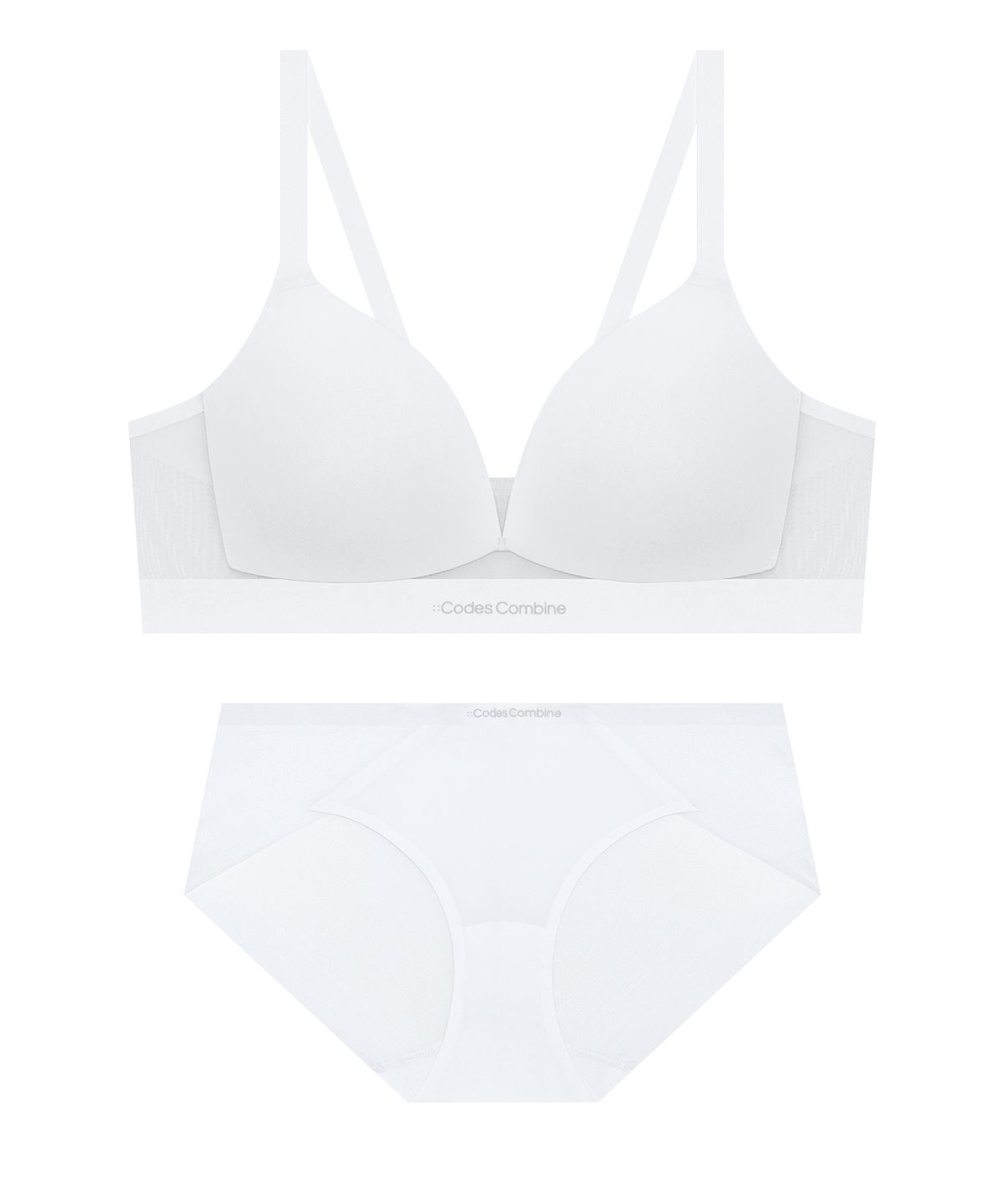 코데즈컴바인 이너웨어(CODES COMBINE INNERWEAR) 쿨웨이브 메쉬 노와이어 브라 햄팬티 세트_화이트