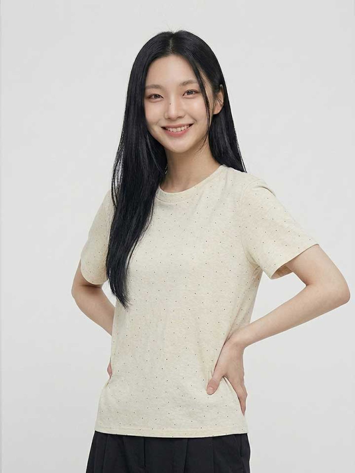 행텐(HANGTEN) 여성 올 오버 펄 반팔 티셔츠_033(10580-131-613-69)