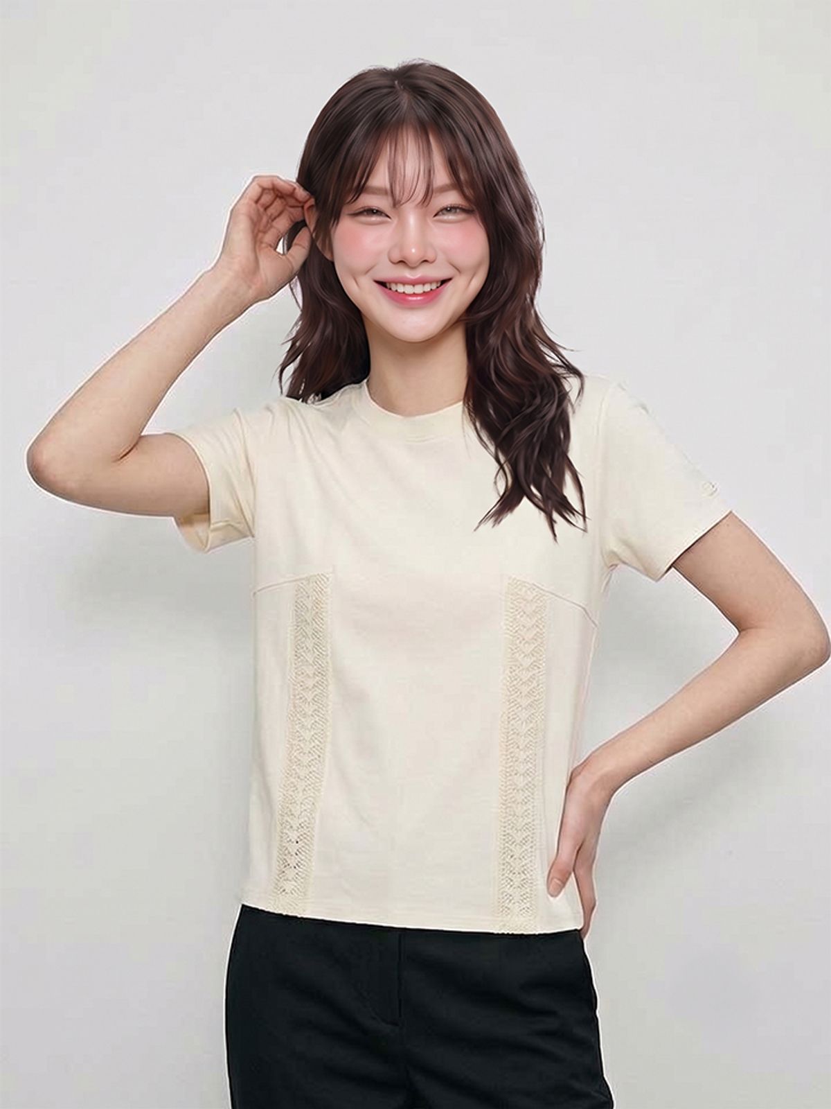 행텐(HANGTEN) 여성 레이스 다트 반팔 티셔츠_007(10580-131-623-69)