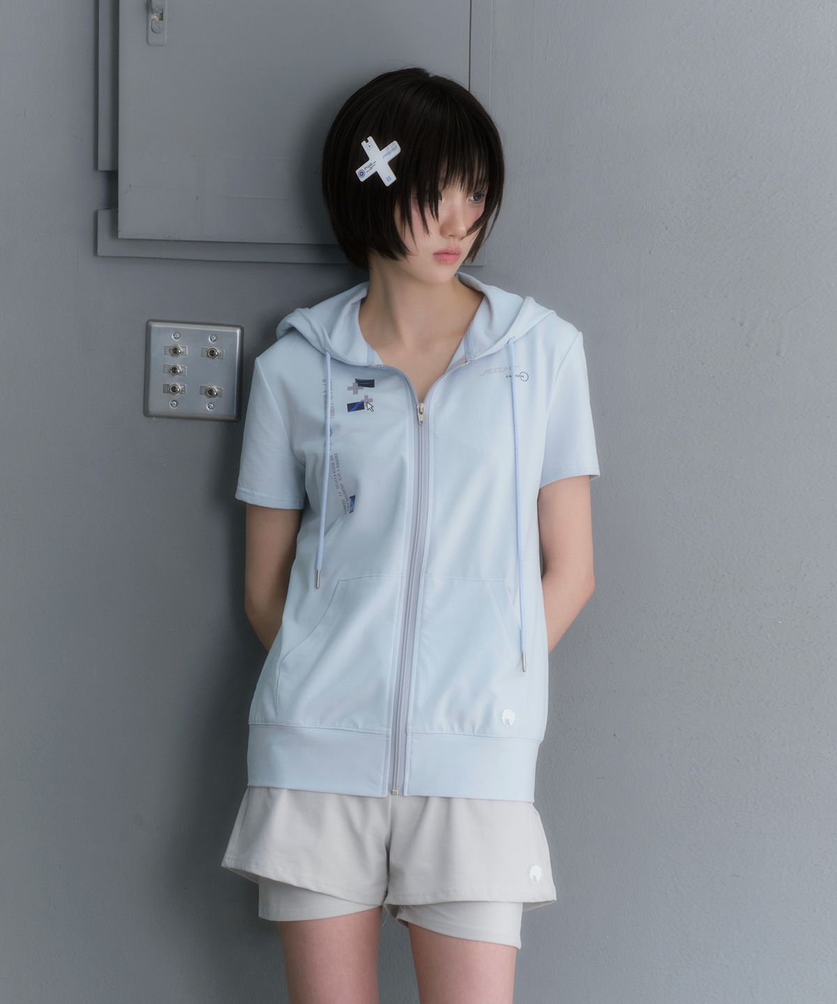미유키(MIUKI) Kiel wing Hoodie Zip Up (Light Blue)