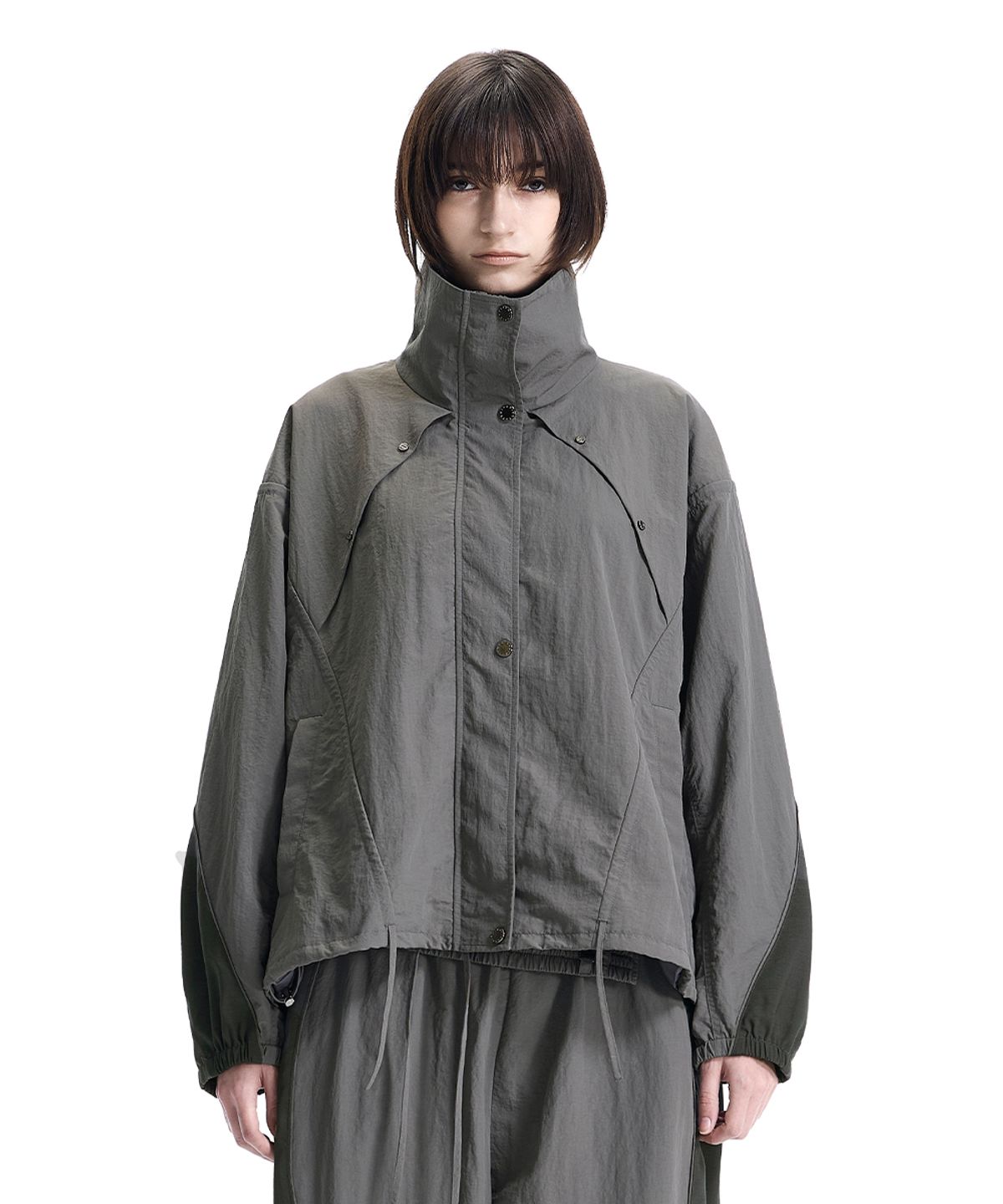 트리밍버드(TREEMINGBIRD) Linear Contrast Track Set-Up Jacket [ Gray ]