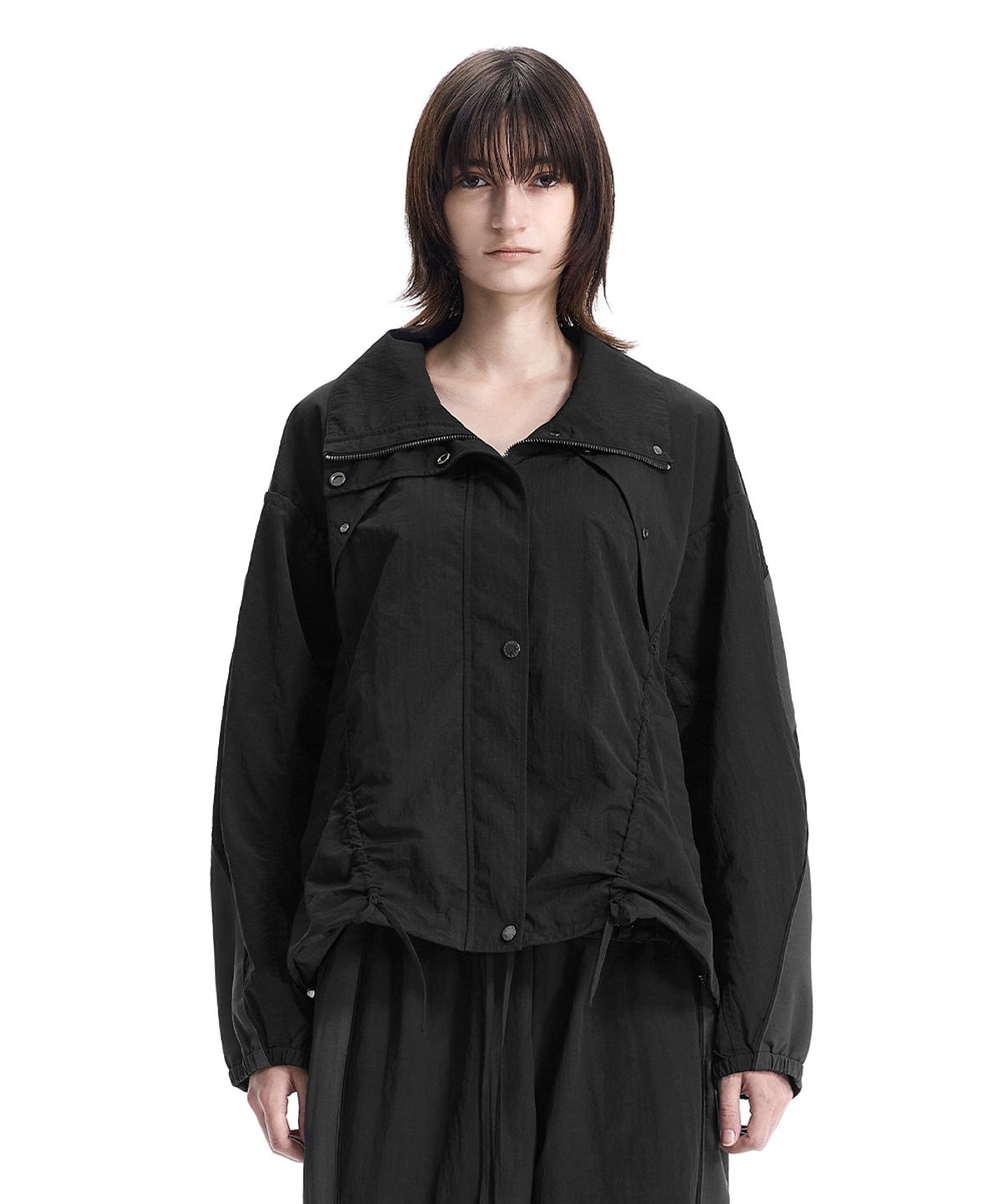 트리밍버드(TREEMINGBIRD) Linear Contrast Track Set-Up Jacket [ Black ]