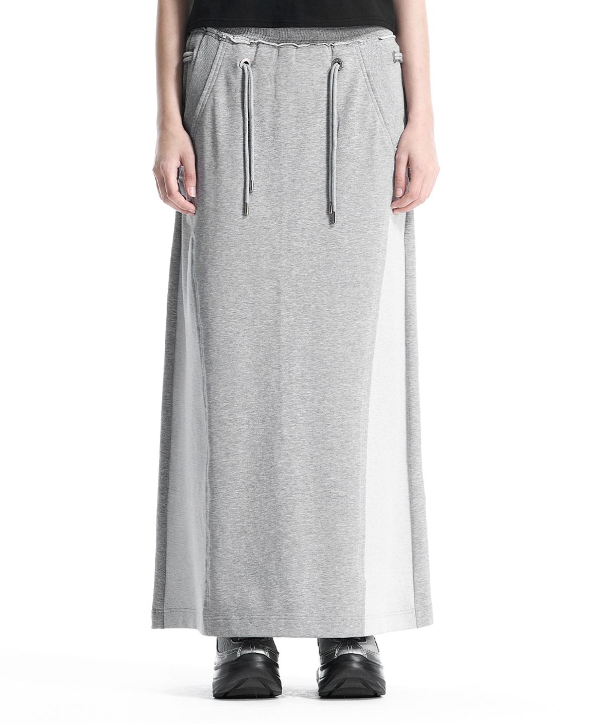 트리밍버드(TREEMINGBIRD) Lace-Up Eyelet Set-Up Skirt [ Melange Gray ]