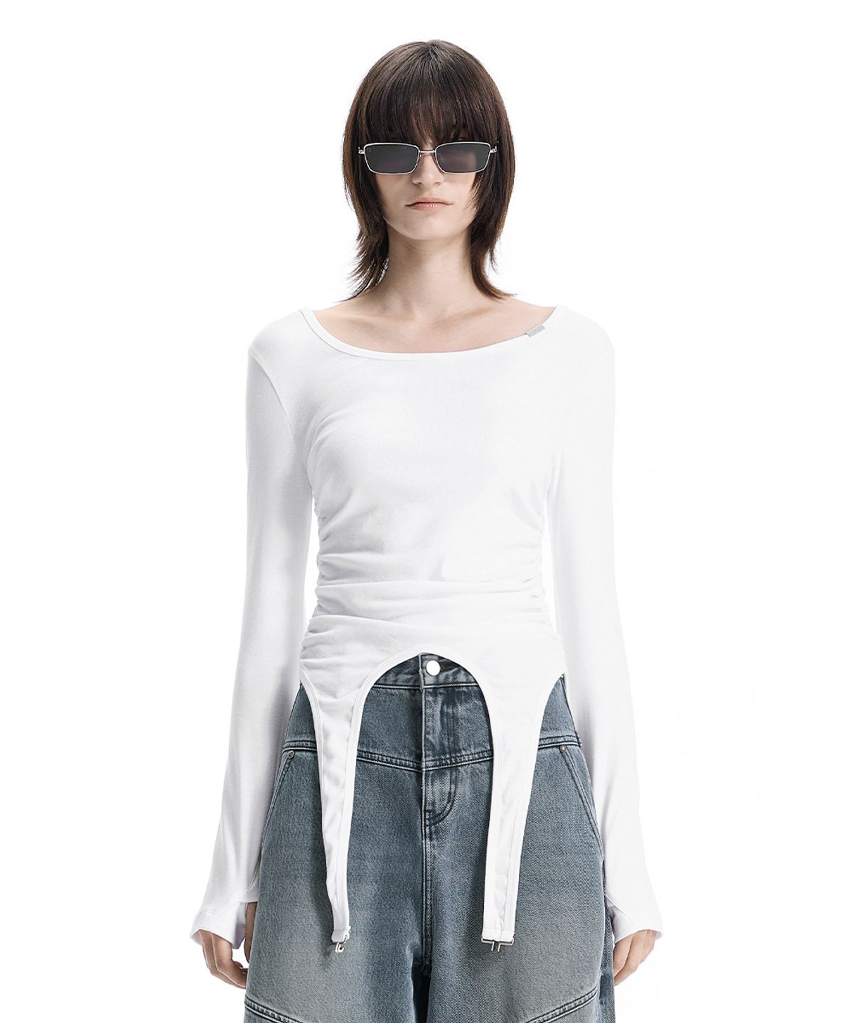 트리밍버드(TREEMINGBIRD) Garter-Hem Long-Sleeve Top [ Ivory ]