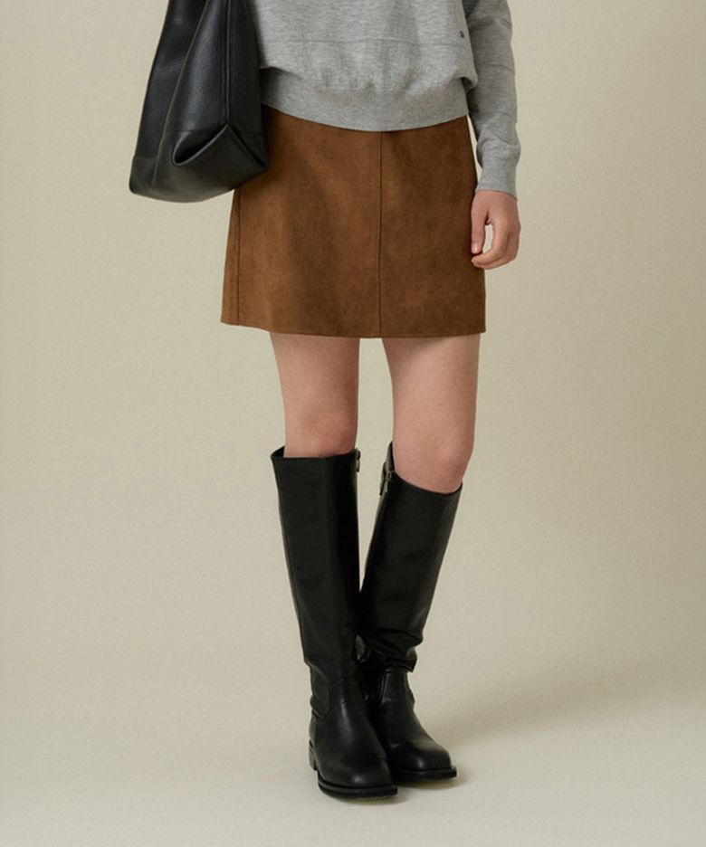 OIL SUEDE MINI SKIRT_CAMEL BROWN