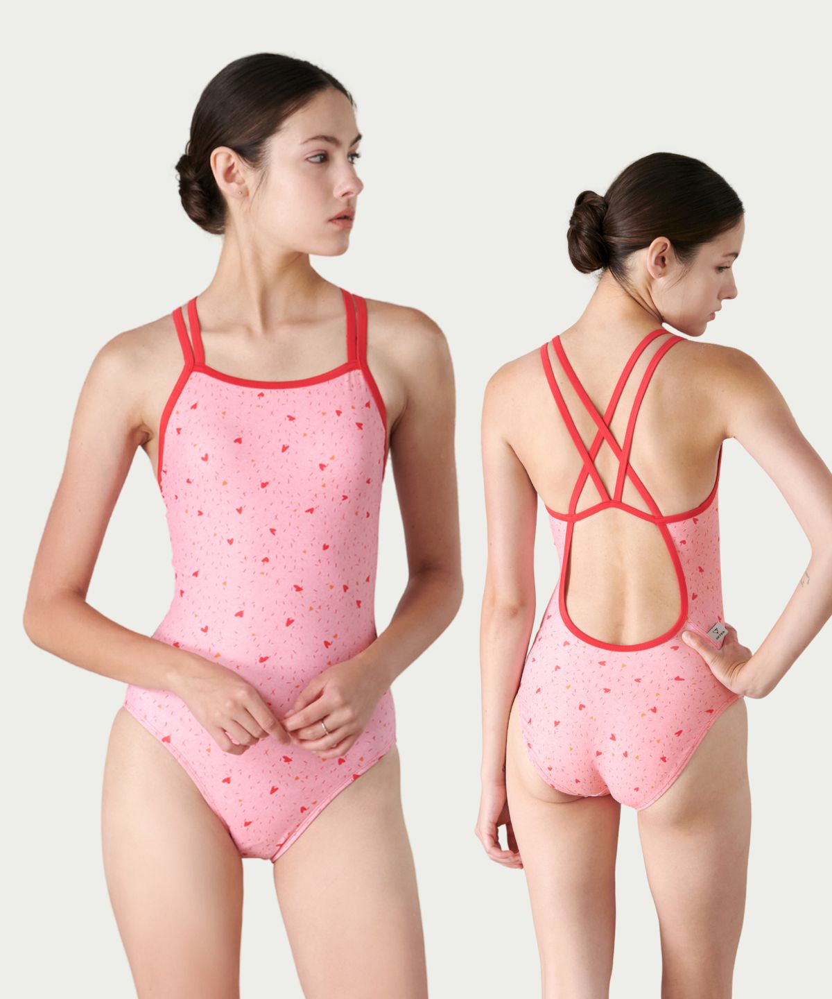 제테스(ZETES) 여성 파워쉴드 더블스트랩 크로스백 원피스 수영복 HEART SPRINKLE PINK L9A6009