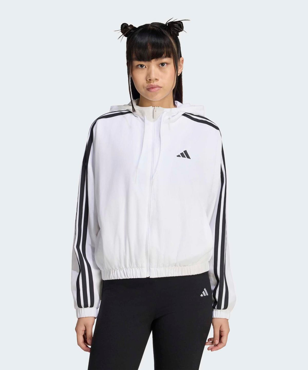 아디다스(ADIDAS) 에센셜 3-스트라이프 우븐 윈드브레이커 - 화이트:블랙 / KX0783