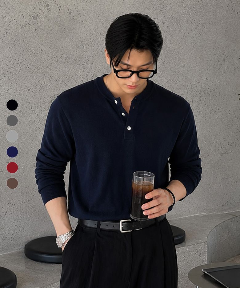 [옷입는바보 착용] 에센셜 헨리넥 크롭 니트(6color)