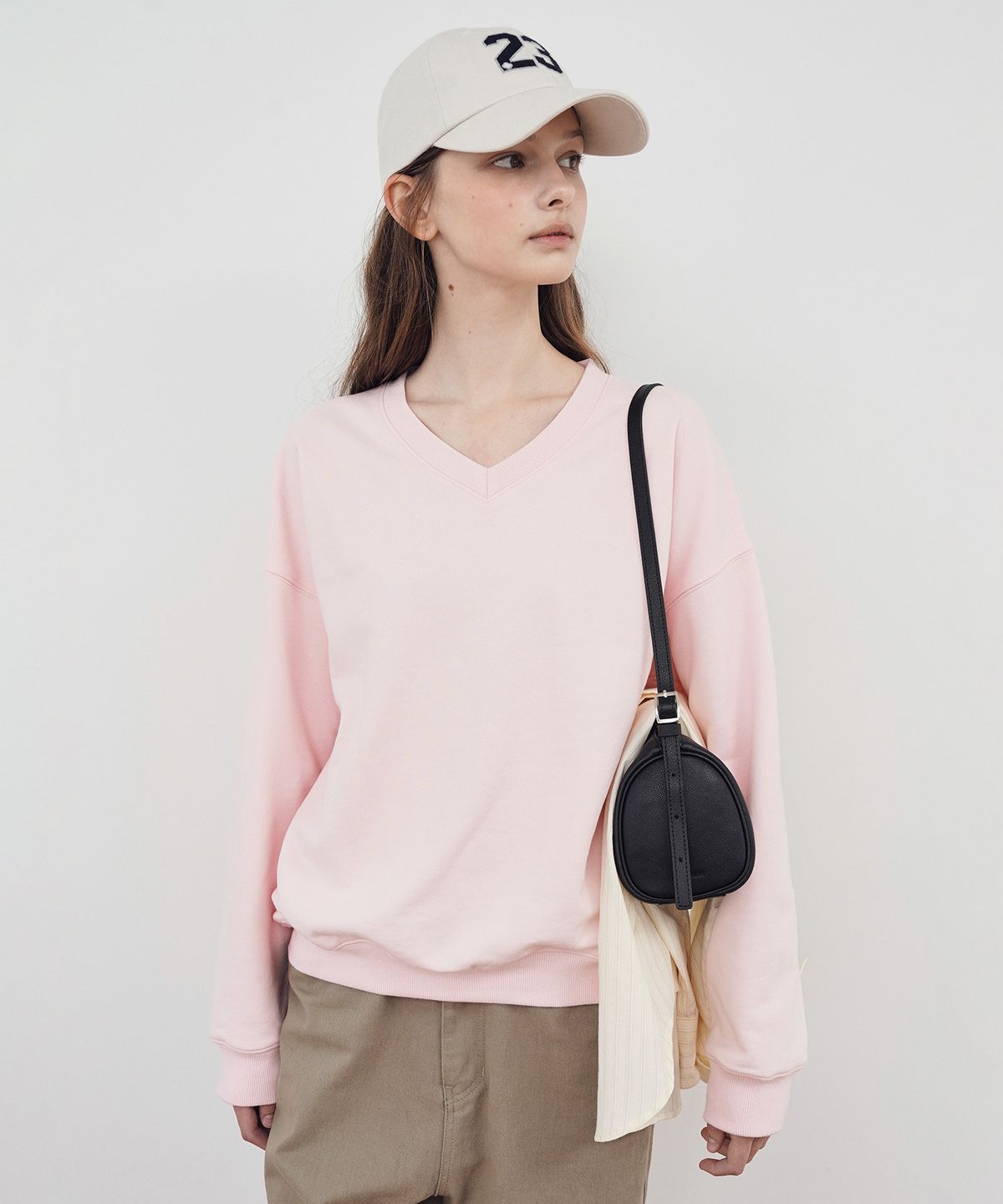 튜드먼트(TTUDEMENT) 50s V-NECK SWEATSHIRT_LIGHT PINK