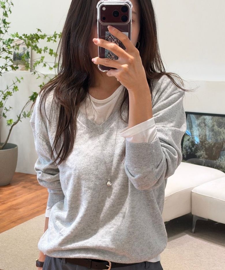 [NOLZA PICK!] ESSENTIAL CASH BLEND V-NECK KNIT_MELANGE GREY