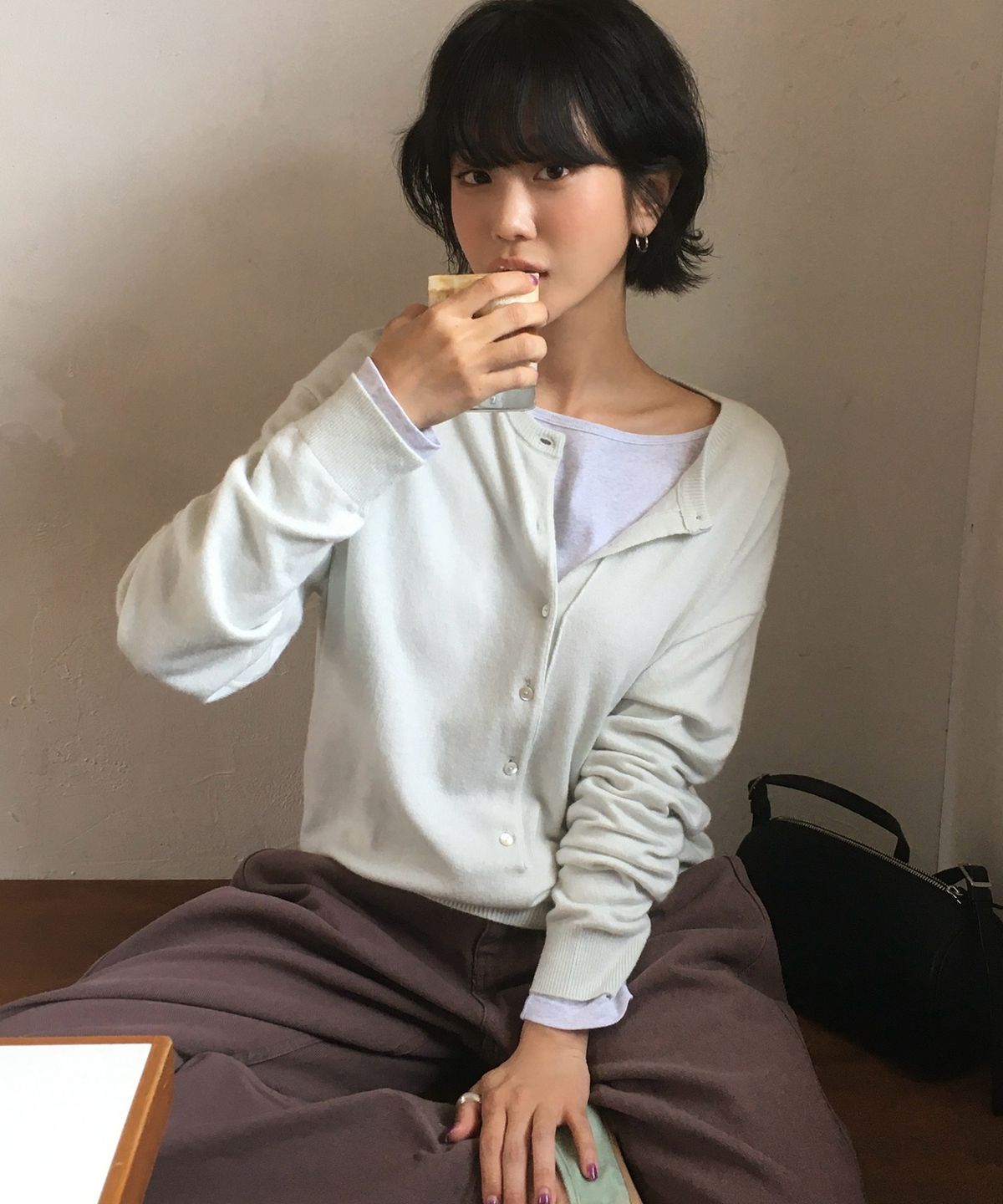 튜드먼트(TTUDEMENT) ESSENTIAL CASH BLEND HENLEY NECK KNIT_MINT