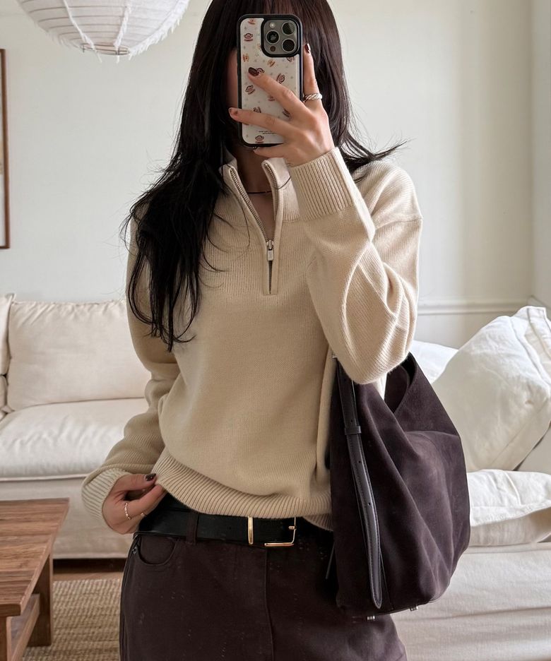 [브랜드위크 20%쿠폰] ESSENTIAL HALF ZIP-UP KNIT_LIGHT BEIGE