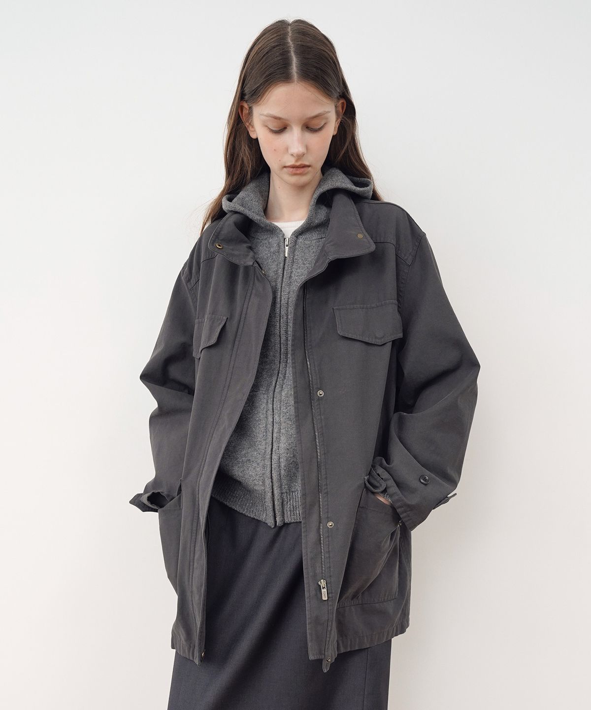 튜드먼트(TTUDEMENT) WASHED COTTON WORK JACKET_CHARCOAL