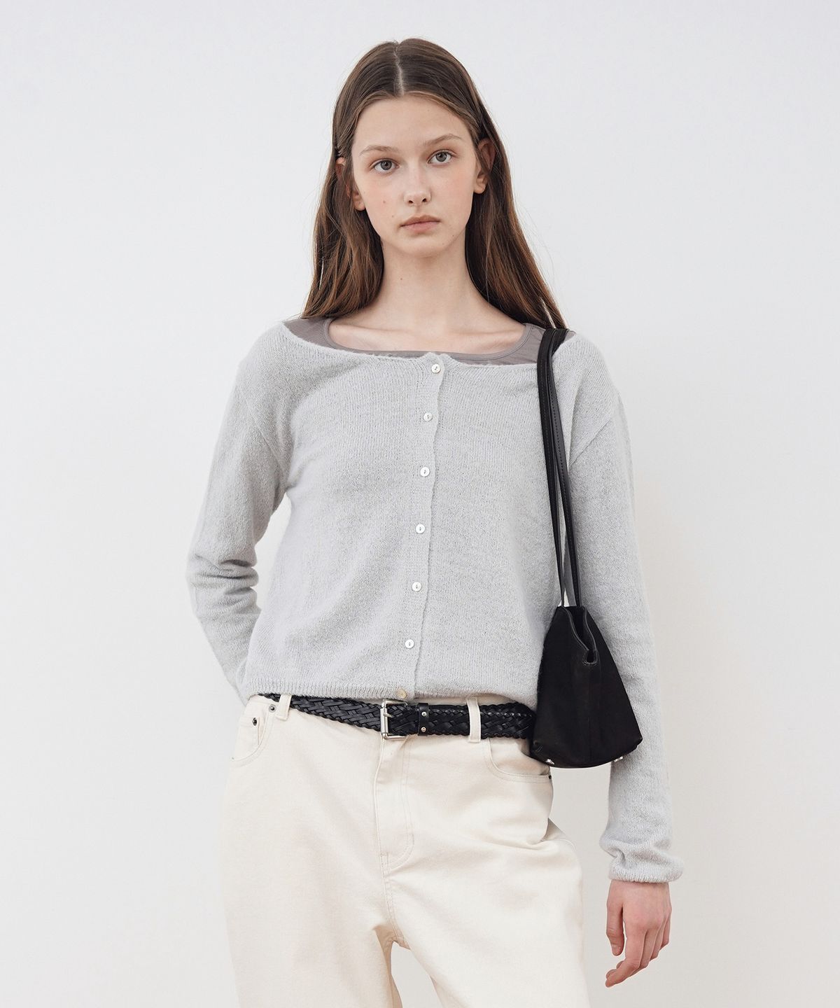 튜드먼트(TTUDEMENT) HAIRY WOOL ROUND CARDIGAN_LIGHT GREY
