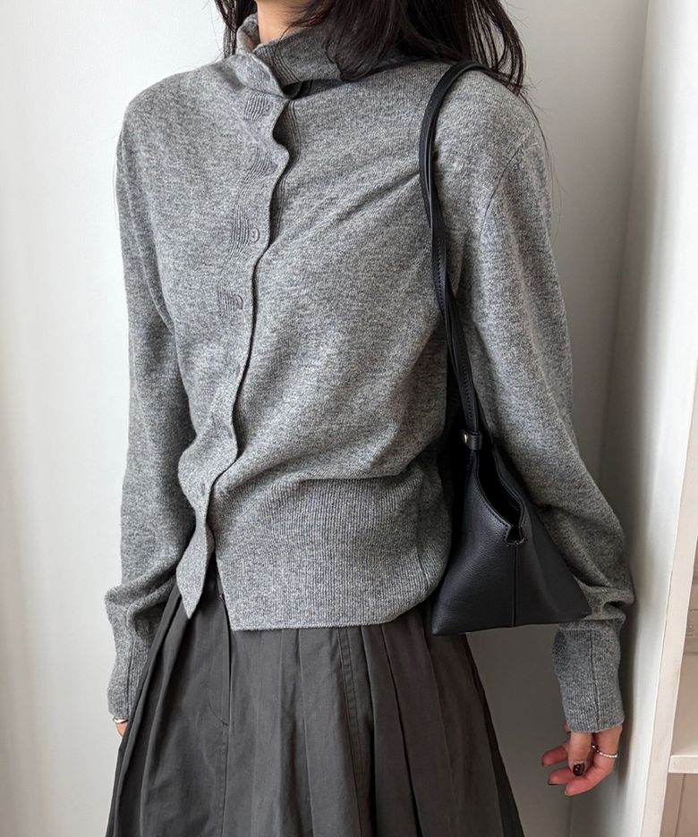 [브랜드위크 20%쿠폰] HIGH-NECK KNIT CARDIGAN_MELANGE GREY