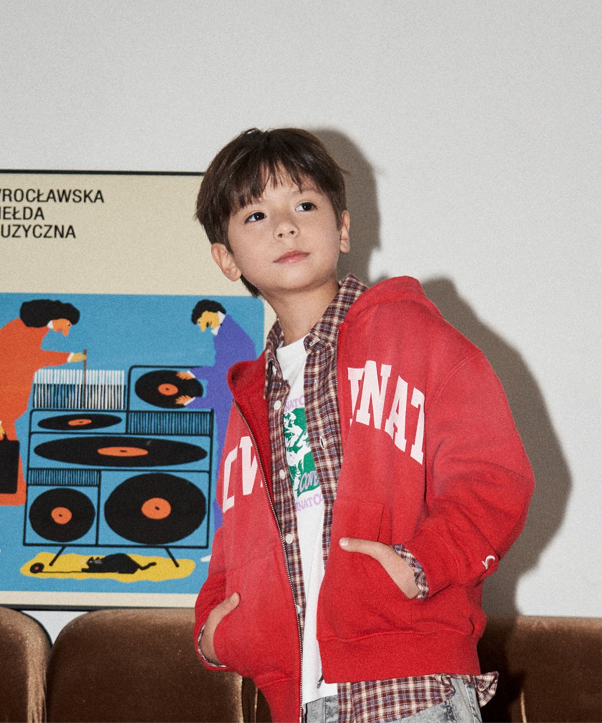 커버낫 키즈(COVERNAT KIDS) 피그먼트 오버핏 아치로고 후드집업 레드 CK2603HZ04RD