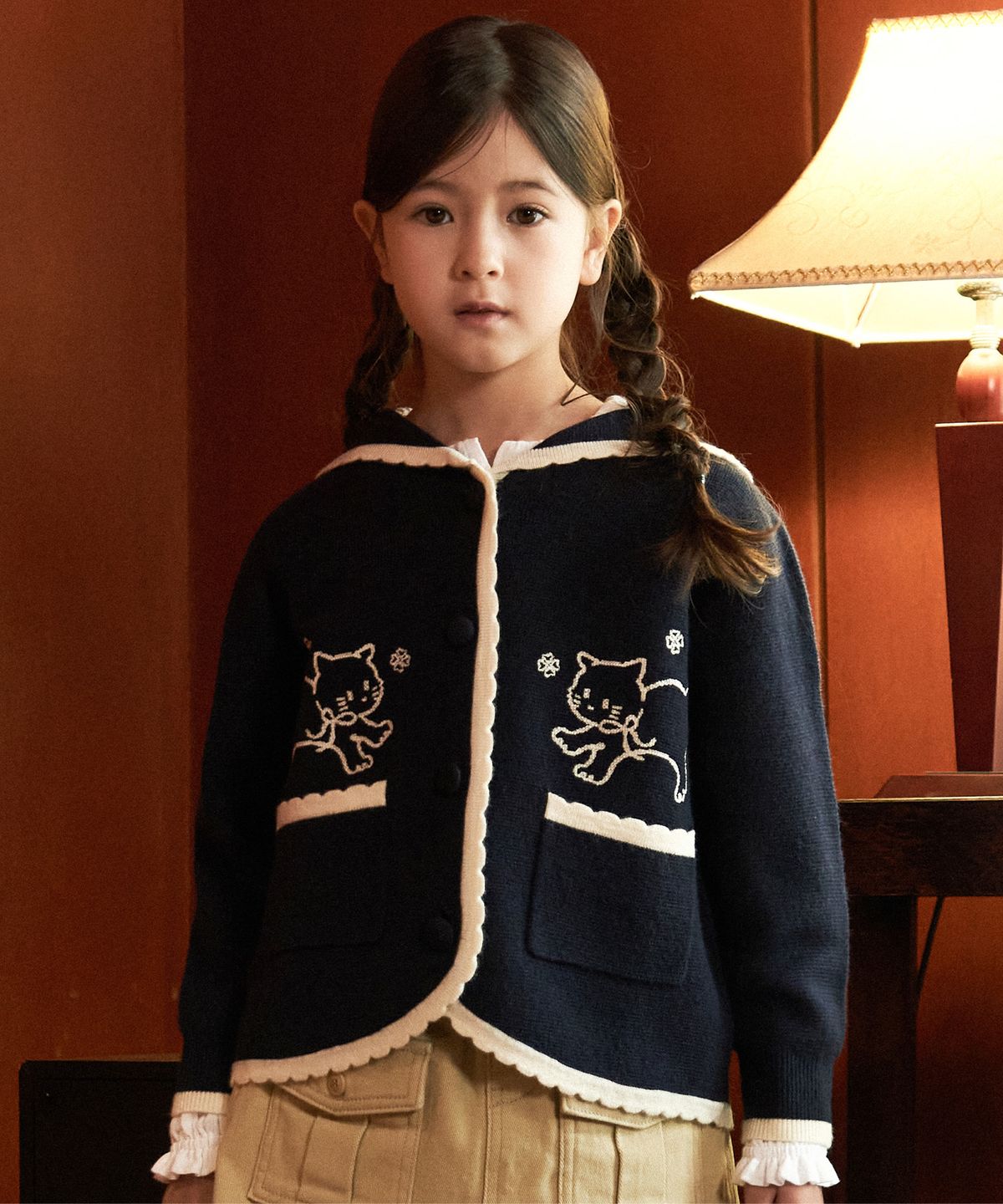커버낫 키즈(COVERNAT KIDS) 캣 포켓 스캘럽 가디건 네이비 CK2603CD72NA
