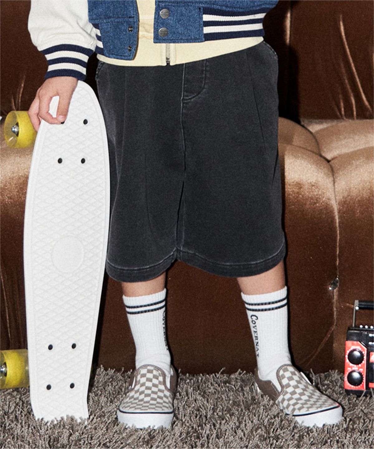 커버낫 키즈(COVERNAT KIDS) 와이드 데님저지 버뮤다 팬츠 다크그레이 CK2603JS22DG