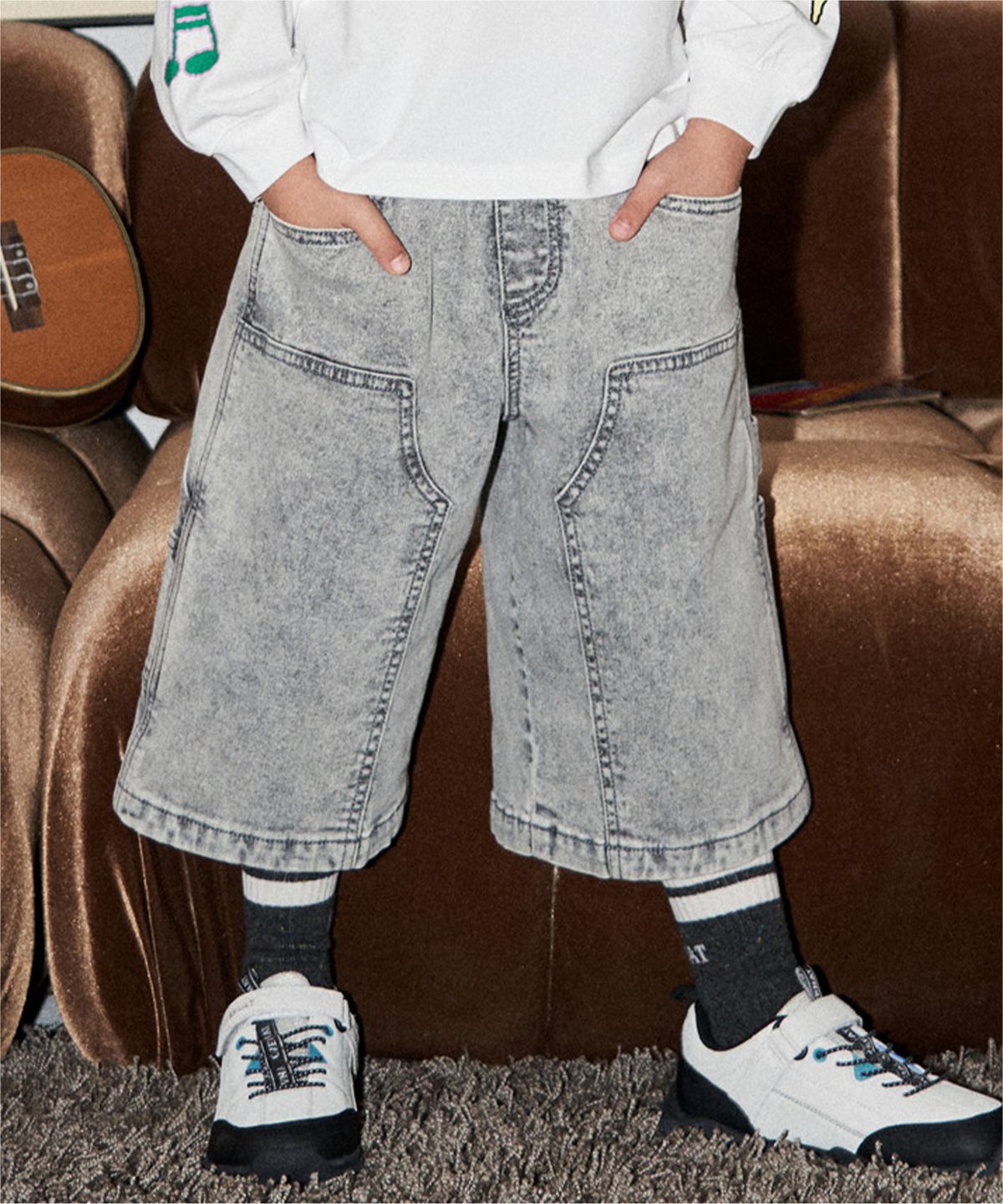 커버낫 키즈(COVERNAT KIDS) 카펜더 와이드 데님 버뮤다 팬츠 라이트그레이 CK2603IS21LG