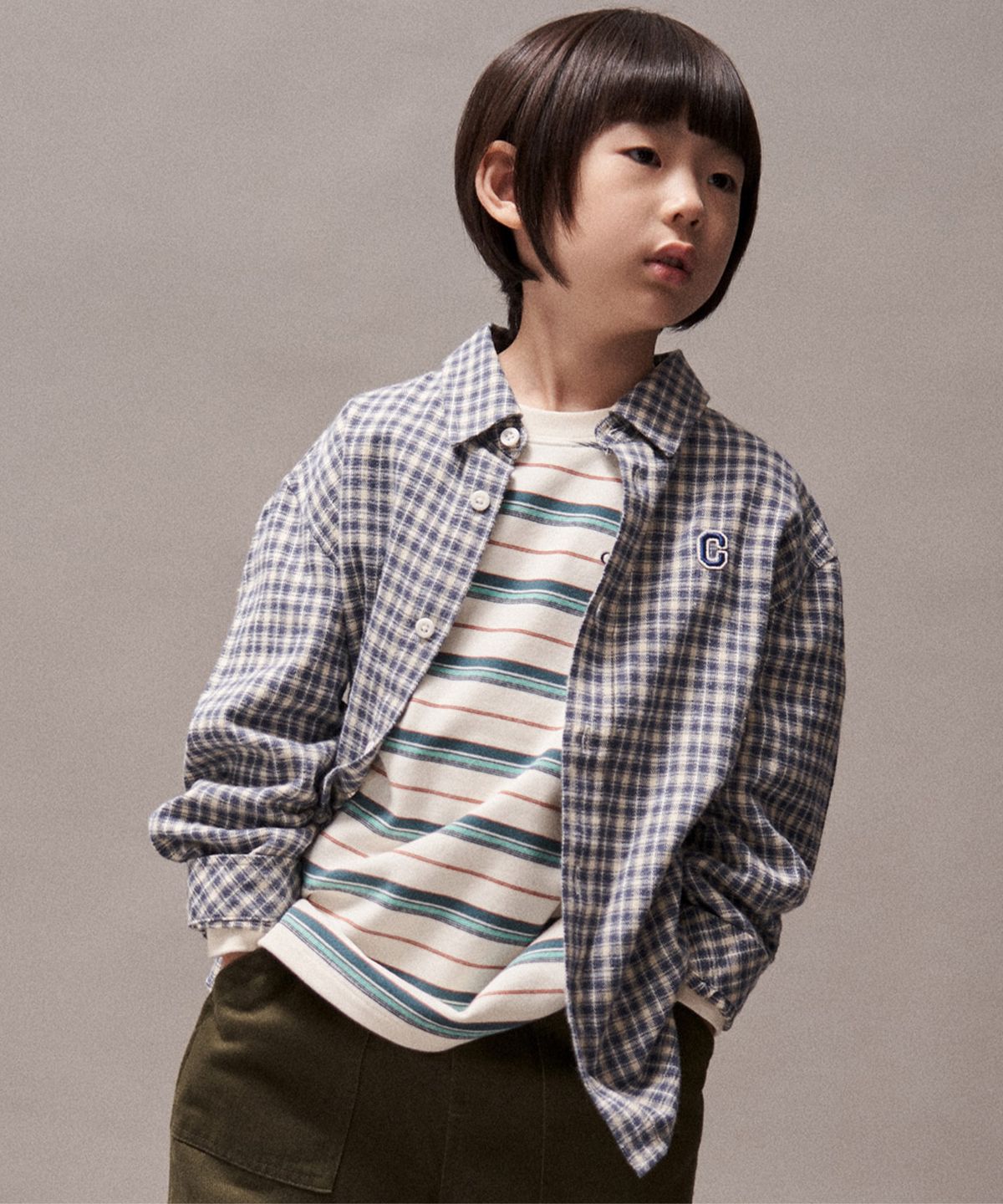 커버낫 키즈(COVERNAT KIDS) C로고 모던 체크셔츠 블루 CK2603SH07BL
