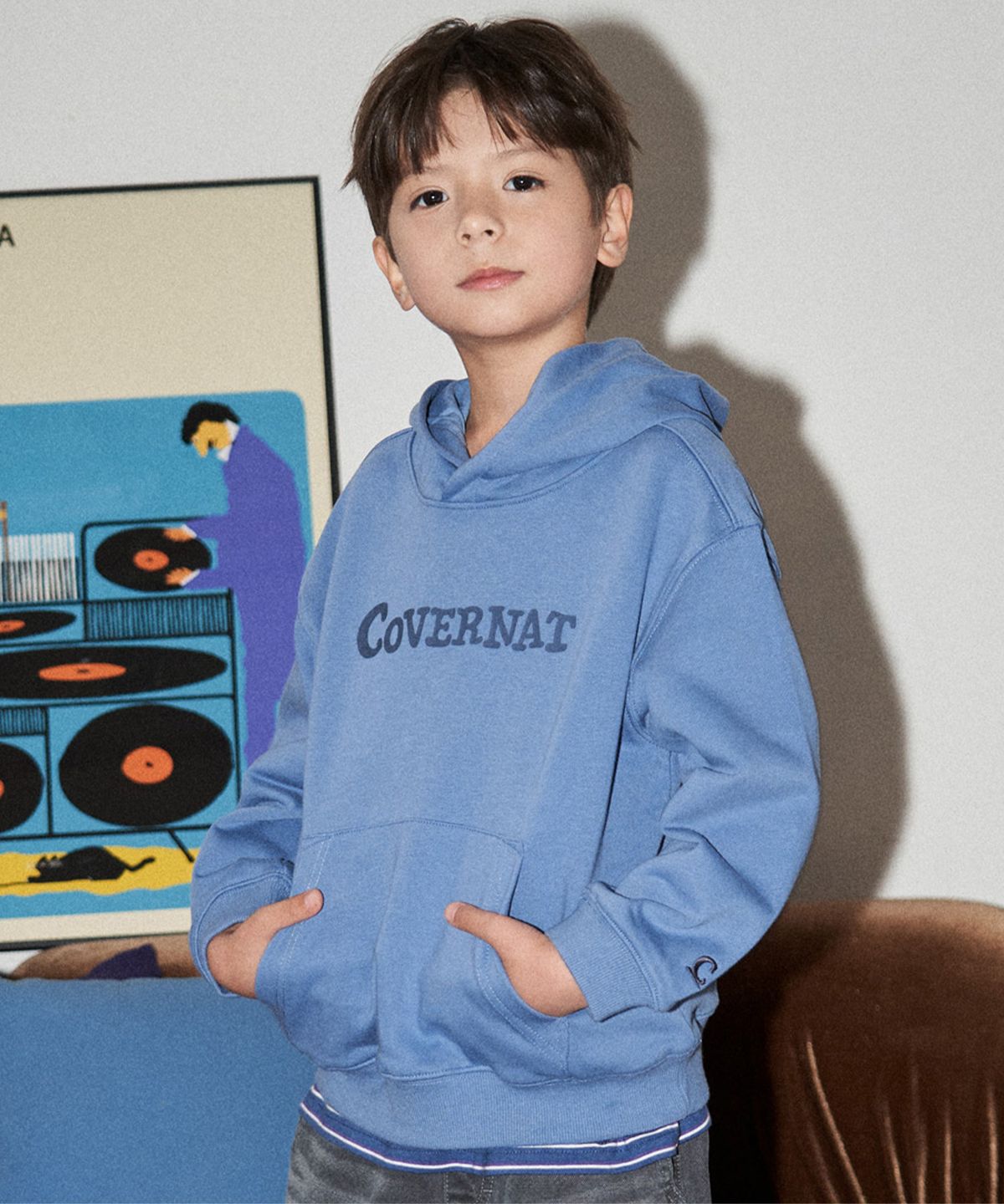 커버낫 키즈(COVERNAT KIDS) 워드마크 오버핏 후디 블루 CK2603HD17BL