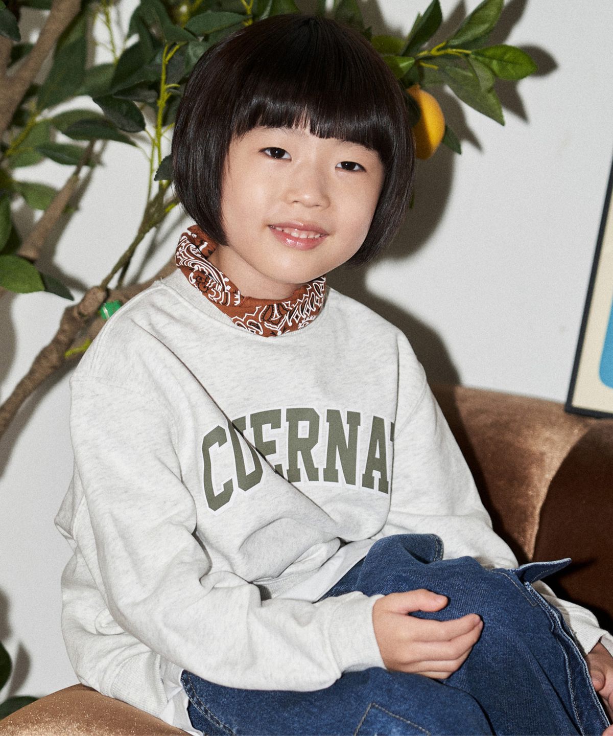 커버낫 키즈(COVERNAT KIDS) 아치로고 레귤러핏 스웻셔츠 오트밀 CK2603CR34OT