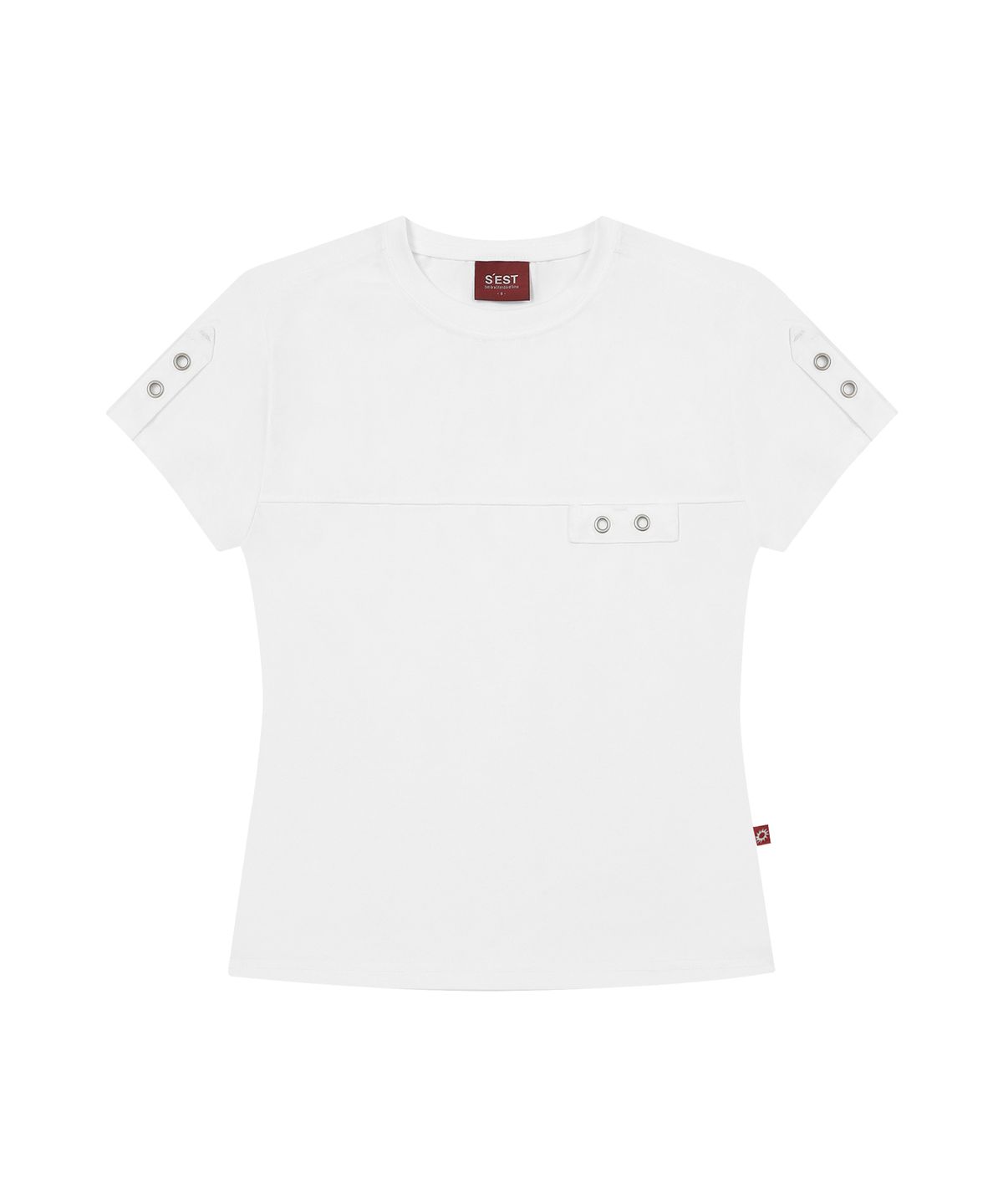 에스이에스티(S'EST) Eyelet Tab-Detail Slim Fit T-shirts White
