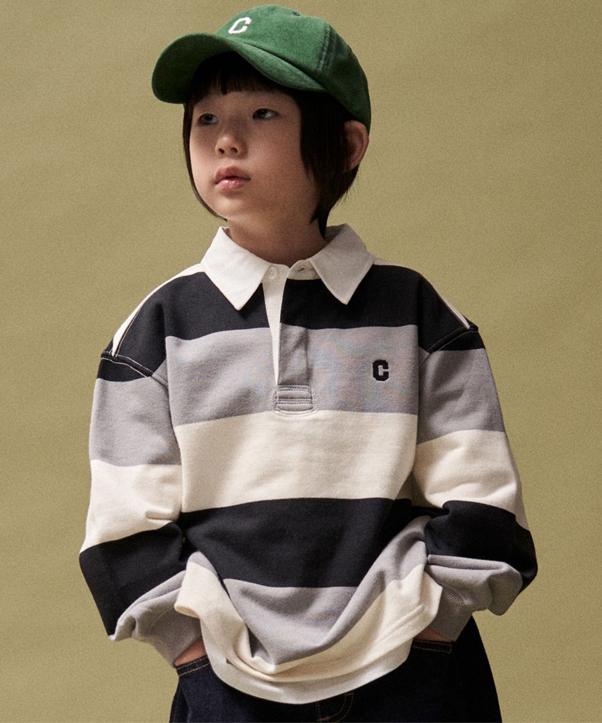 커버낫 키즈(COVERNAT KIDS) 멀티 스트라이프 럭비 스웻셔츠 블랙 CK2603LT32BK
